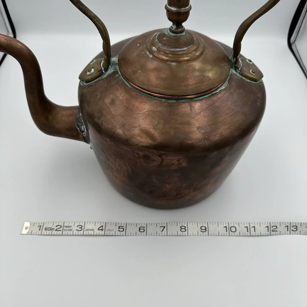 Antique English Dovetail Joint Copper‎ Fireside Kettle Goose Neck Spout